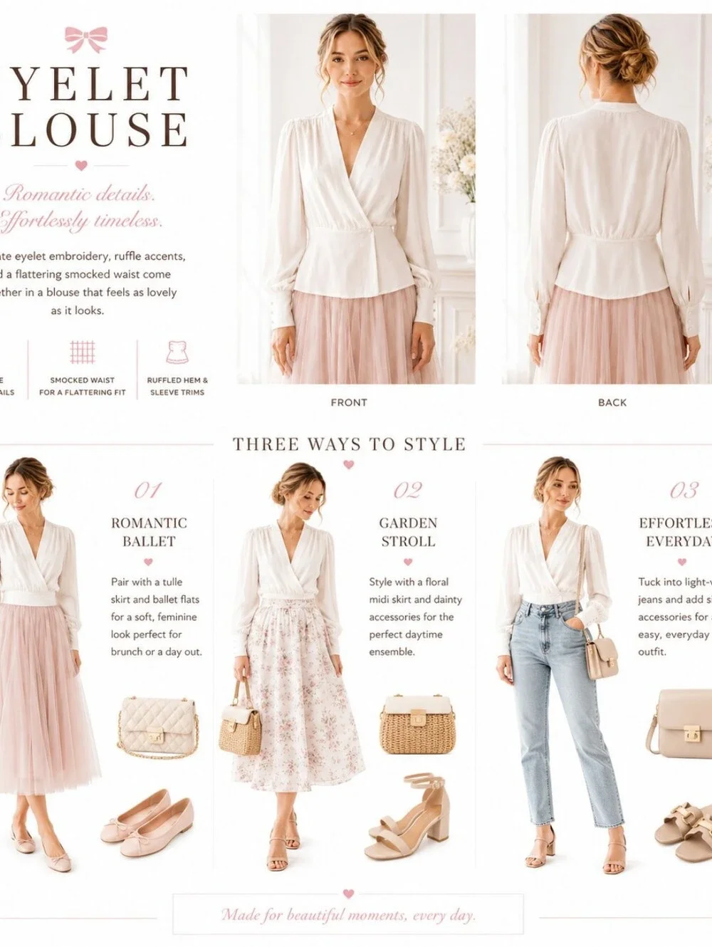 Ivory Wrap Blouse | Romantic Feminine Sheer Sleeve Top - Picture 3 of 7